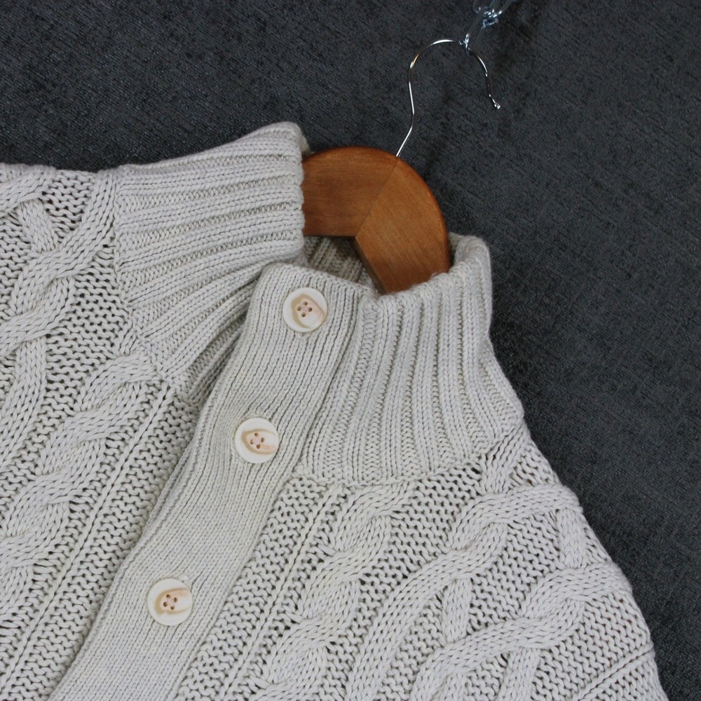 Banana Republic Mens Large Cream Cable Knit Cotton Mock Neck Button Sweater
